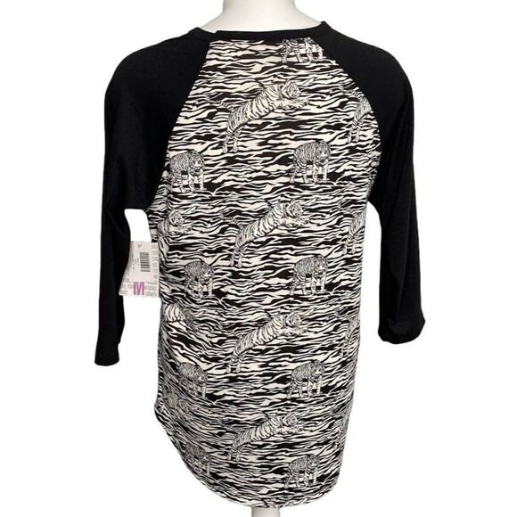 LuLaRoe Randy Black White Zebra Tiger Raglan Sleeve Top sz Medium NEW - Picture 2 of 8